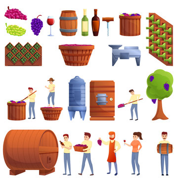 Winemaker icons set. Cartoon set of winemaker vector icons for web design