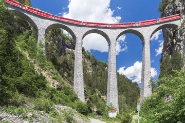 Landwasser Viaduct of the Rhaetian Railway, Filisur, Canton of Grisons, Switzerland