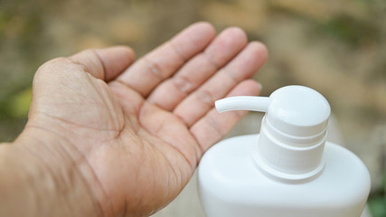 Fototapeta na wymiar Hand wash gel to keep clean, prevent Corona virus or Covid-19.