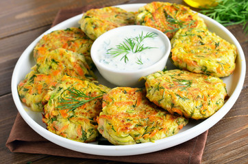Diet vegetable cutlet from zucchini, carrot, herbs