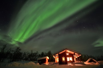 dancing green northern lights in the night sky