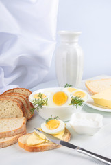 Boiled eggs and bread.