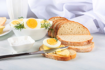 Boiled eggs and bread.