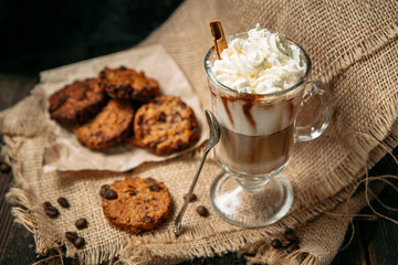 Delicious glace coffee with cookies and cream - upright