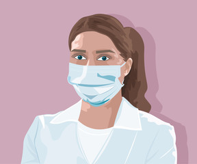 Doctor Woman in mask vector flat style. Virus infectious disease epidemiology illustration