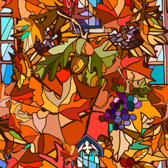 Thanksgiving day abstract colorful illustration with leaves. Autumn or summer background. Hand drawn. 
