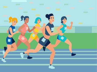 Fototapeta na wymiar Competitions in running. Athletics. In minimalist style. Cartoon flat raster