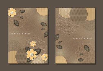 Set of greeting cards. Abstract background, circles, lines, dots, flowers and leaves cut out of paper. Trendy graphic design for banner, poster, card, cover, invitation, brochure.