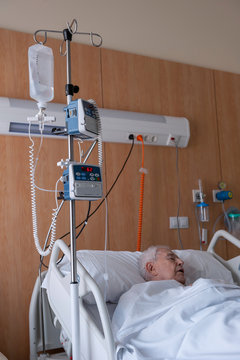 Old Man, 90 Years Old, In A Hospital Bed, Very Ill