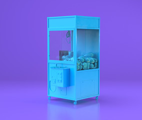 Blue crane game cabinet, entertainment center objects in purple flat room, 3d rendering