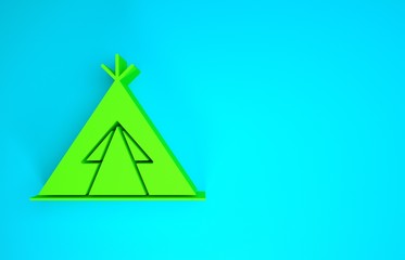 Green Traditional indian teepee or wigwam icon isolated on blue background. Indian tent. Minimalism concept. 3d illustration 3D render © Vadim