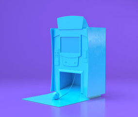 Blue arcade soccer game platform, entertainment center objects in purple flat room, 3d rendering