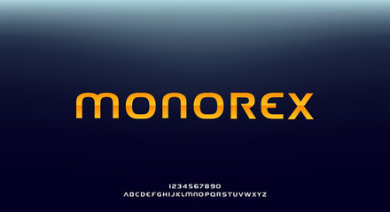 Monorex, an abstract technology science alphabet font. digital space typography vector illustration design	