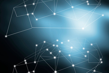 Double exposure digital networking technology on Money and financial city background. Concept of future business trend.  element of this images furnished by NASA.