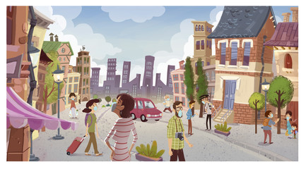 city ​​people with medical masks © cirodelia