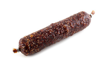 Cervelat sausage isolated on white