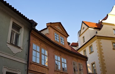 Fototapeta na wymiar Traditional bohemian buildings in the streets of Prague (Praha, Czech Republic, Europe)