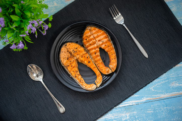 Cooked salmon steaks