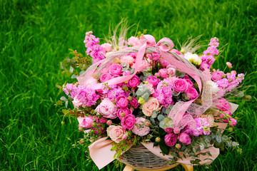  Roses.peonies in a Bouquet . close up. flower sales .
