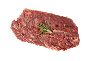 skirt steak with rosemary on a white background