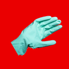 latex gloves for virus protection. background top view. copy space for text