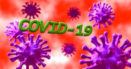 Image of Flu COVID-19 virus cell under the microscope on the blood.Coronavirus Covid-19 outbreak influenza background.Pandemic medical health risk concept with disease cell as a 3D render.