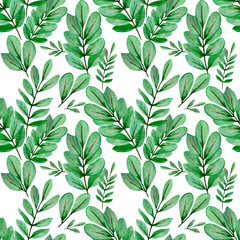 Obraz na płótnie Canvas seamless pattern of watercolor green leaves for textile or paper design