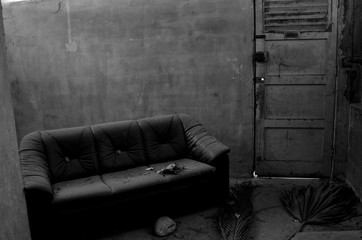 old sofa in a room