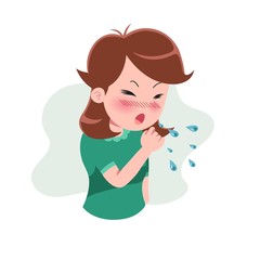 Girls Or People Suffering From Various Symptoms Of The Common Cold And Flu. Character With Cough. Sickness Concept. Isolated. Vector Illustration in Flat Cartoon Style. Health and Medical. EPS 10