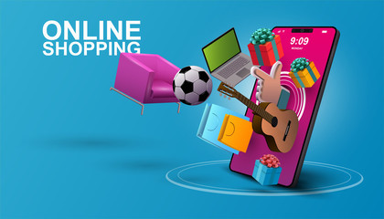 Online Shopping, Mobile Application, Vector background.