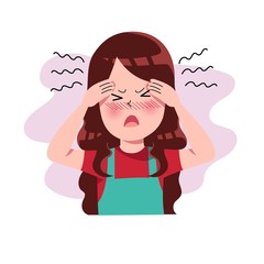 Girls or Woman or People Having Headache. Migraine. Stress. Depression. Frustration and Anger Expression. Sickness Concept. Isolated. Vector Illustration in Flat Cartoon Style. Health and Medical