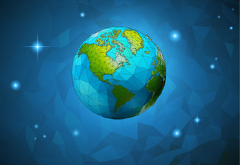 Low poly earth on polygonal space background