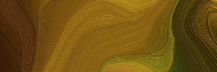 very creative banner with saddle brown, brown and very dark green color. modern curvy waves background illustration