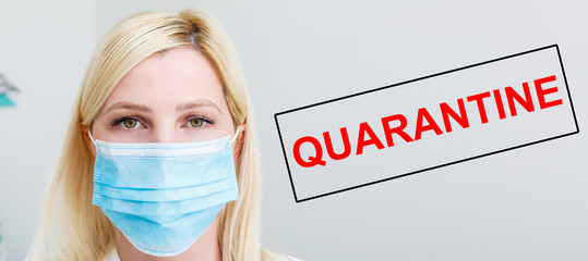 Stock image of woman wearing mouth cover mask isolated on white closeup