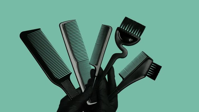 Composition with scissors and other hairdresser's accessories