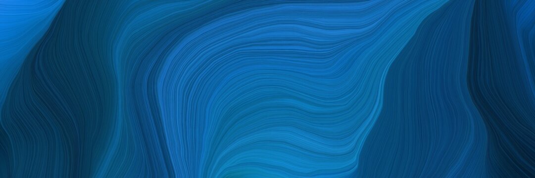 very futuristic banner with waves. modern soft curvy waves background illustration with teal green, strong blue and very dark blue color © Eigens