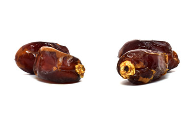 dried date fruit on the white background. Clipping path