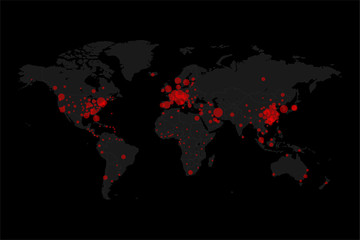 World map of Coronavirus Covid-19. Global pandemic outbreak concept.