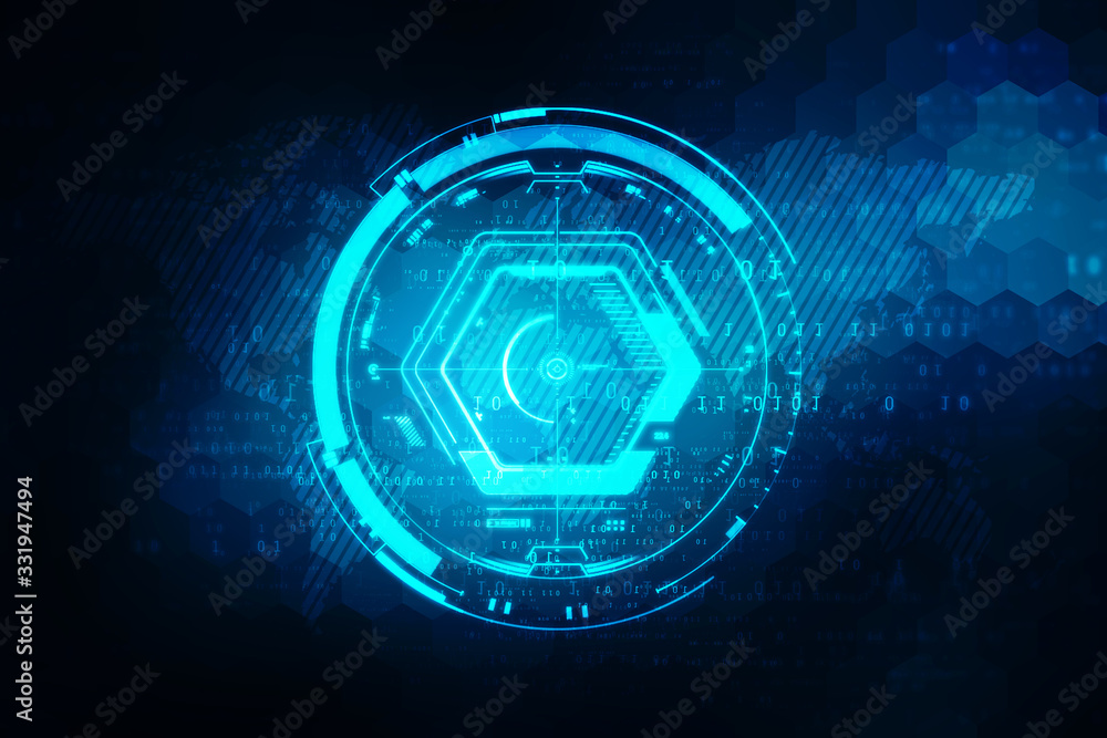 Poster abstract technology background in blue hexagonal background. concept of futuristic interface backgro