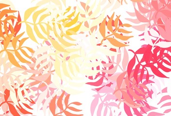 Light Red, Yellow vector doodle backdrop with leaves.