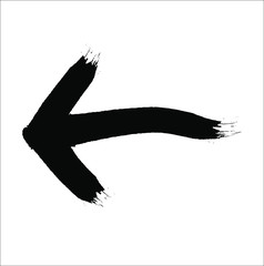 Black reverse, back, left arrow painted marker pen drawn arrow icon sketched as vector symbol.