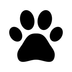Animal icon flat vector. Black print paw trace isolated on white - obrazy, fototapety, plakaty
