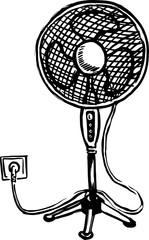 electrical fan cartoon vector and illustration, hand drawn, sketch style, isolated on white background.