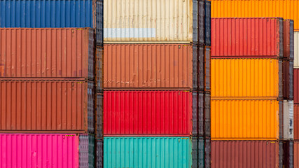 Colorful containers stacked in the harbor.
