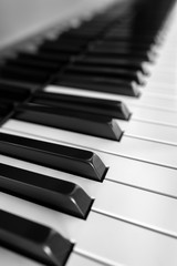 Piano keyboard, close up of keys.