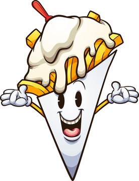 recommend clip art: Belgian fries with mayonnaise character in cartoon retro style. Vector clip art illustration with simple gradients. All in a single layer.