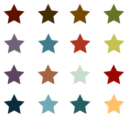 Obraz premium 16 earth tone solid colored star vector icon set on white background. Earth, nature, green theme or concept..