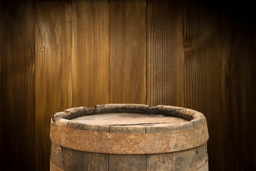 background of barrel and worn old table of wood