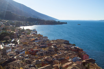 Fototapeta premium Malcesine town aerial view, Garda lake, Italy