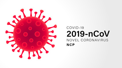 Novel Coronavirus (2019-nCoV). Virus Covid 19-NCP. Coronavirus nCoV denoted is single-stranded RNA virus. Outbreak Covid-19 background with viral cell red color. Vector illustration